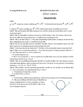 Đề kiểm tra học kì I môn lý khối 10 thời gian 45 phút